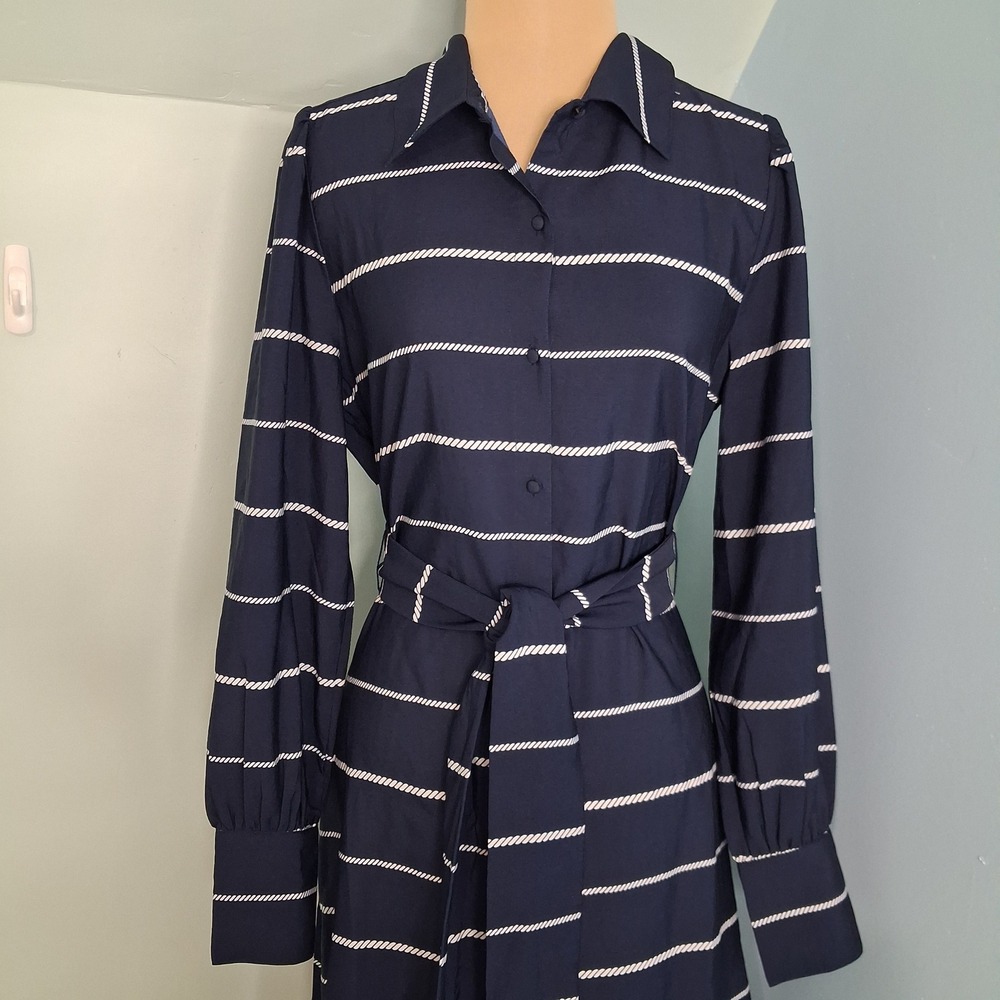 Vineyard Vines Coastal Nautical Rope Print Belted Midi Dress Womens Sz M NWT - Picture 12 of 16